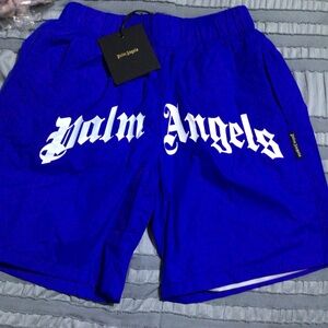 Palm Angels Royal Blue Shorts with White Logo